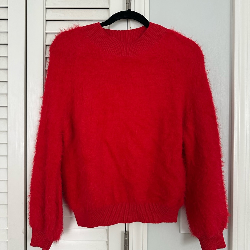 Urban Outfitters Bright Red Fuzzy Crewneck Sweater